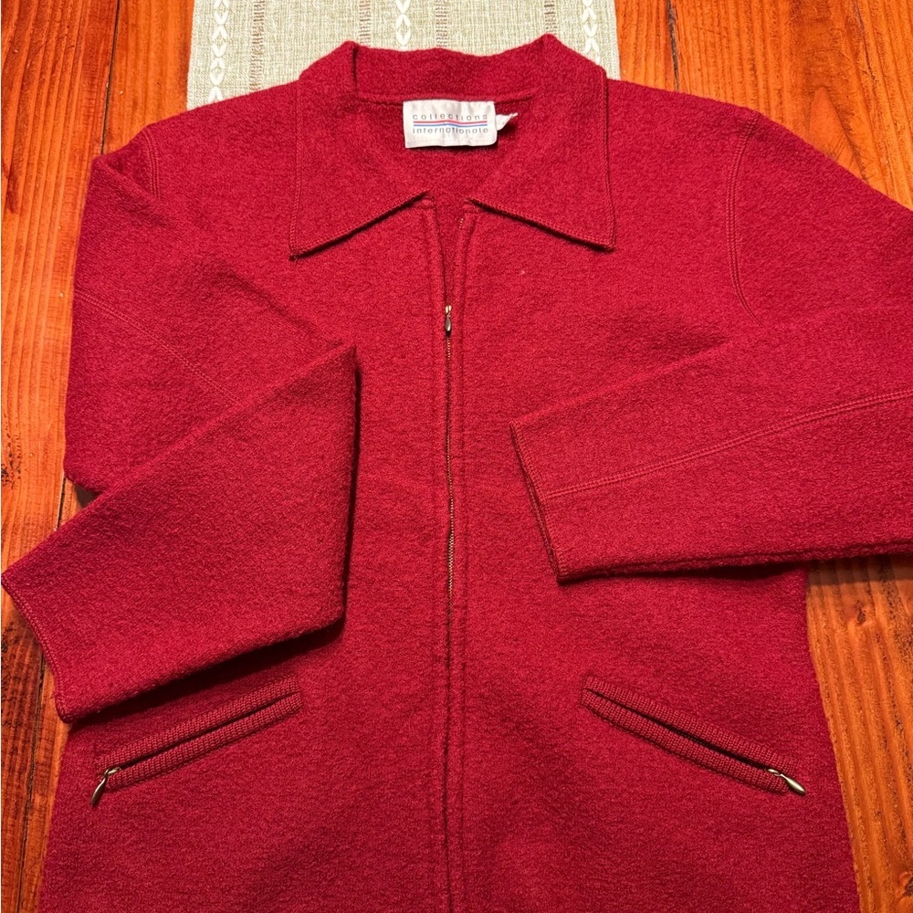 Vintage Classic Ruby Red 100% Wool Jacket - Size Small - Picture 4 of 10